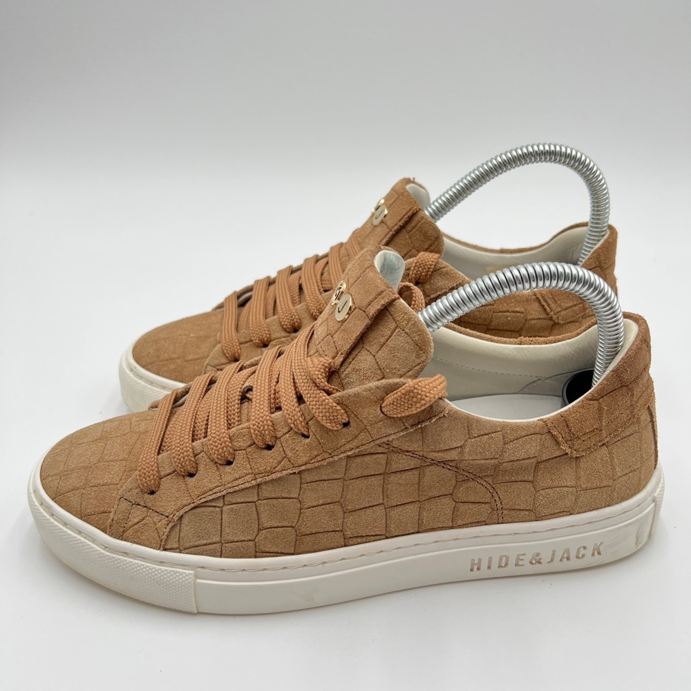 Hide & Jack Essence Embossed Crocodile Low-Top Leather Sneakers Brown Size 7